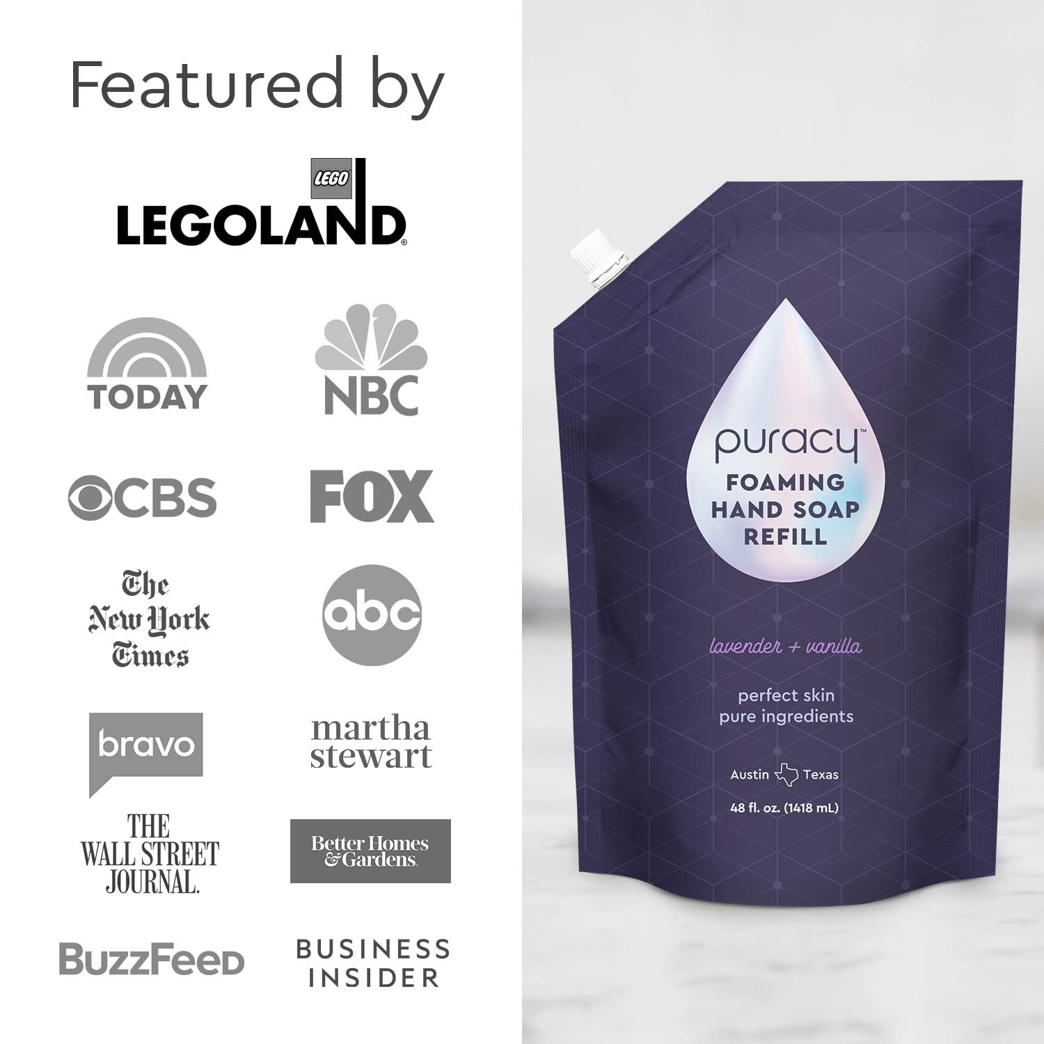 Puracy foaming-hand-soap lavender-vanilla-ingredients-panel underlines no sulfates or petrochemicals