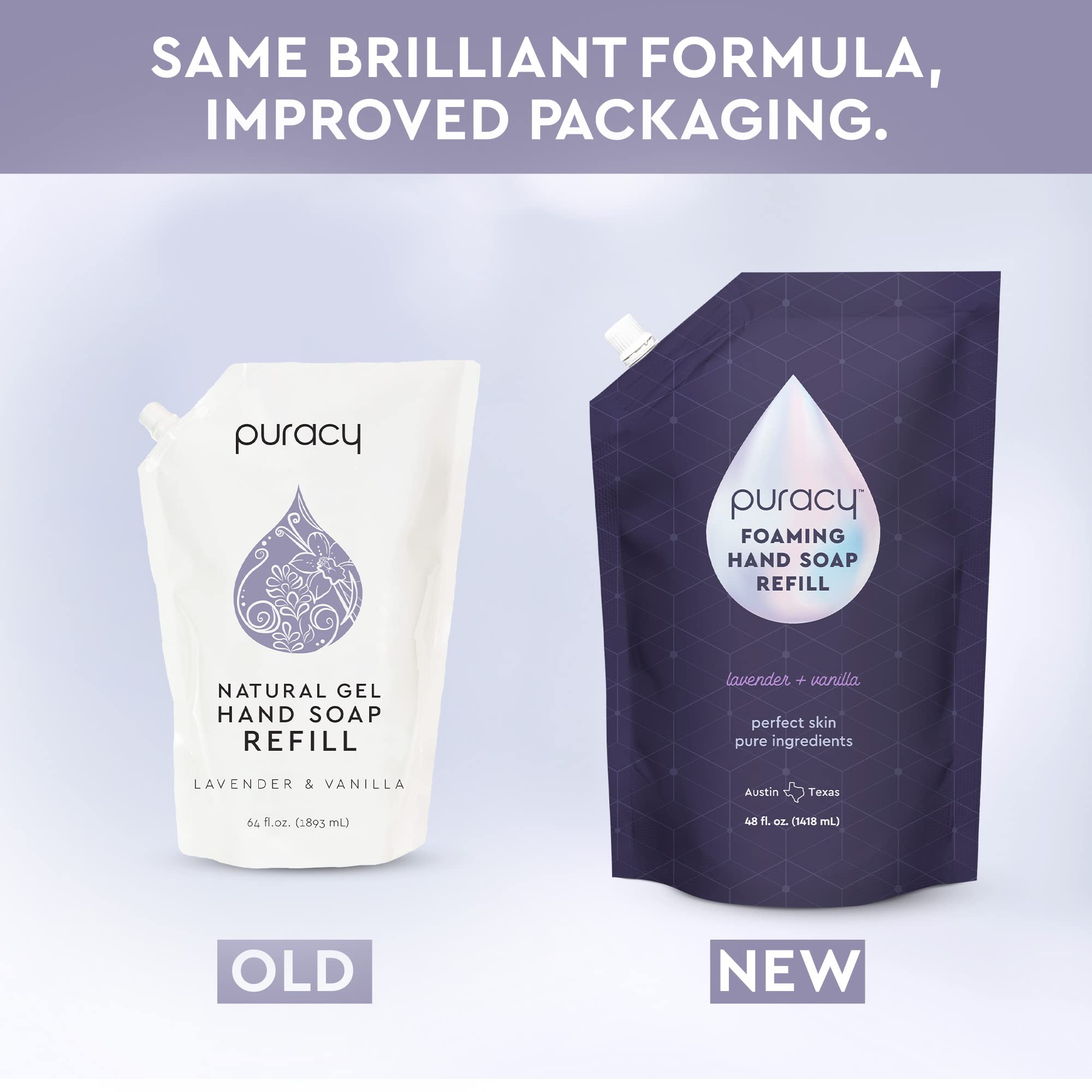 Puracy foaming hand soap lavender vanilla label front shows plant-powered, non-toxic formula