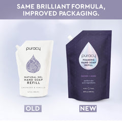 Puracy foaming hand soap lavender vanilla label front shows plant-powered, non-toxic formula