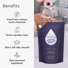 Puracy foaming hand soap lavender vanilla lather closeup highlights rich foam for gentle cleansing at home