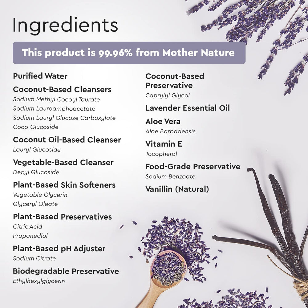 Puracy foaming-hand-soap lavender-vanilla-product-shot evokes spa-like ritual of washing with soothing scent