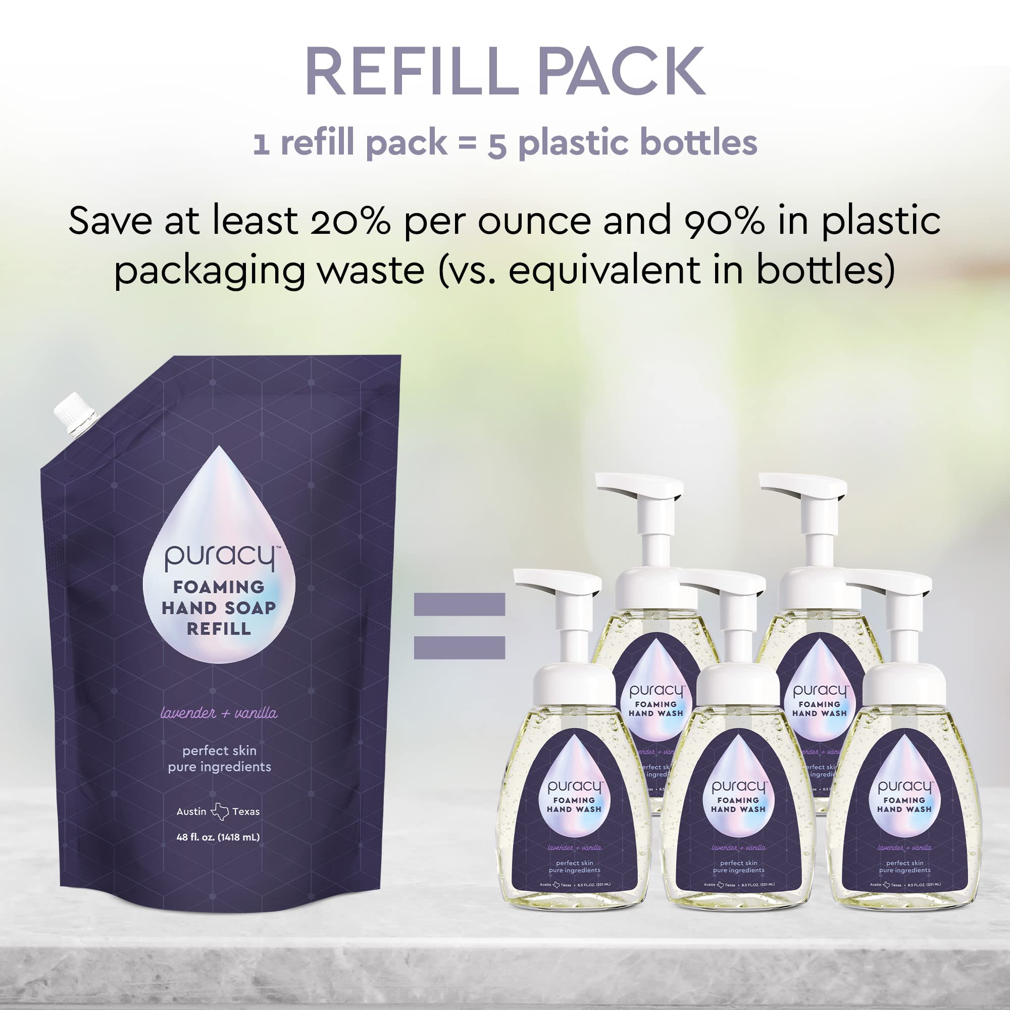 Puracy foaming-hand-soap lavender-vanilla-pump-dispense captures smooth foam ready to apply