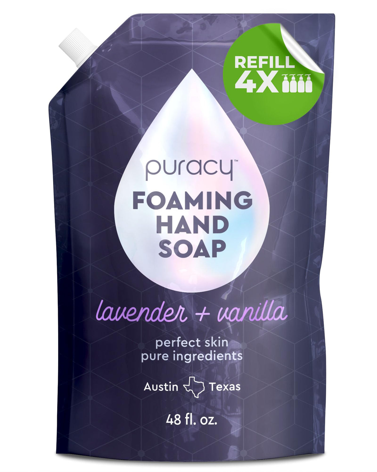 Puracy foaming hand soap lavender vanilla refill bottle delivers moisturizing foam for daily hand care