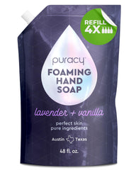 Puracy foaming hand soap lavender vanilla refill bottle delivers moisturizing foam for daily hand care