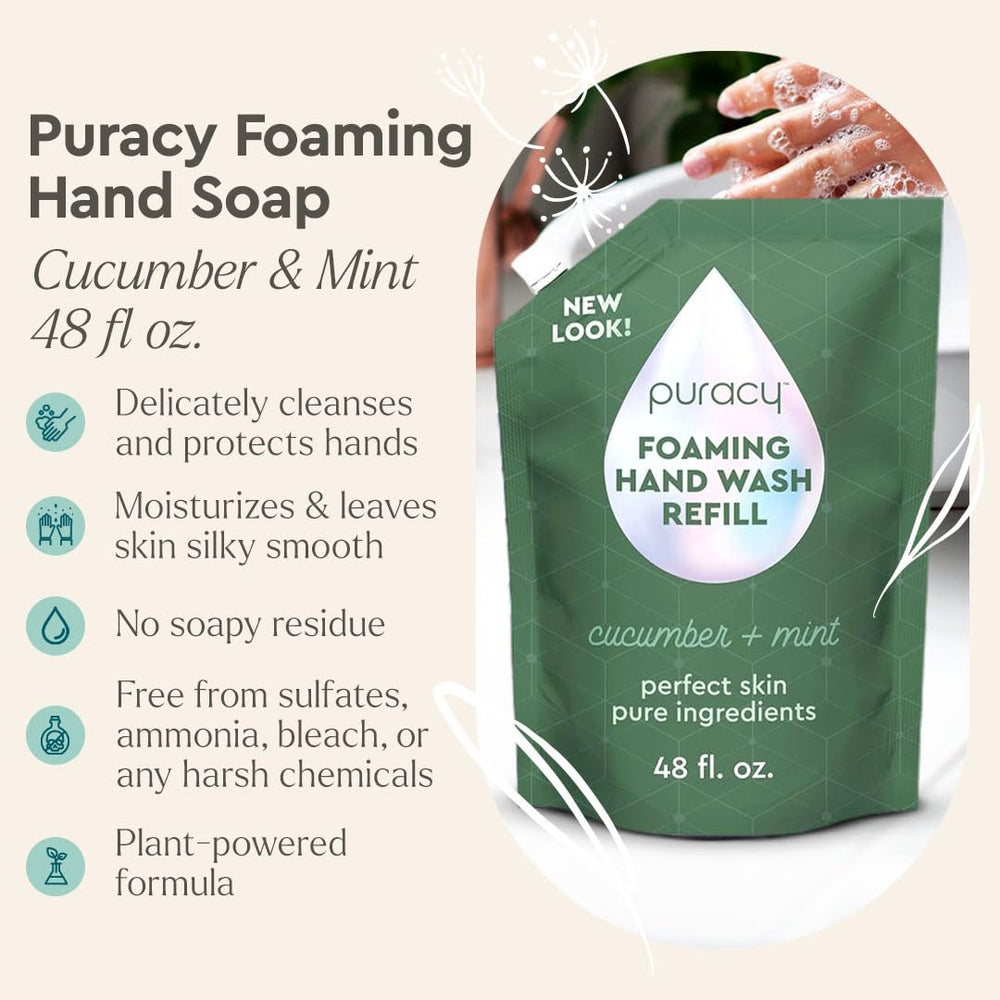 Puracy Foaming Hand Soap refill pouch reduces plastic waste and environmental footprint.