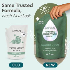 Puracy foaming hand soap close-up foam demonstrates luxurious coconut-based lather.