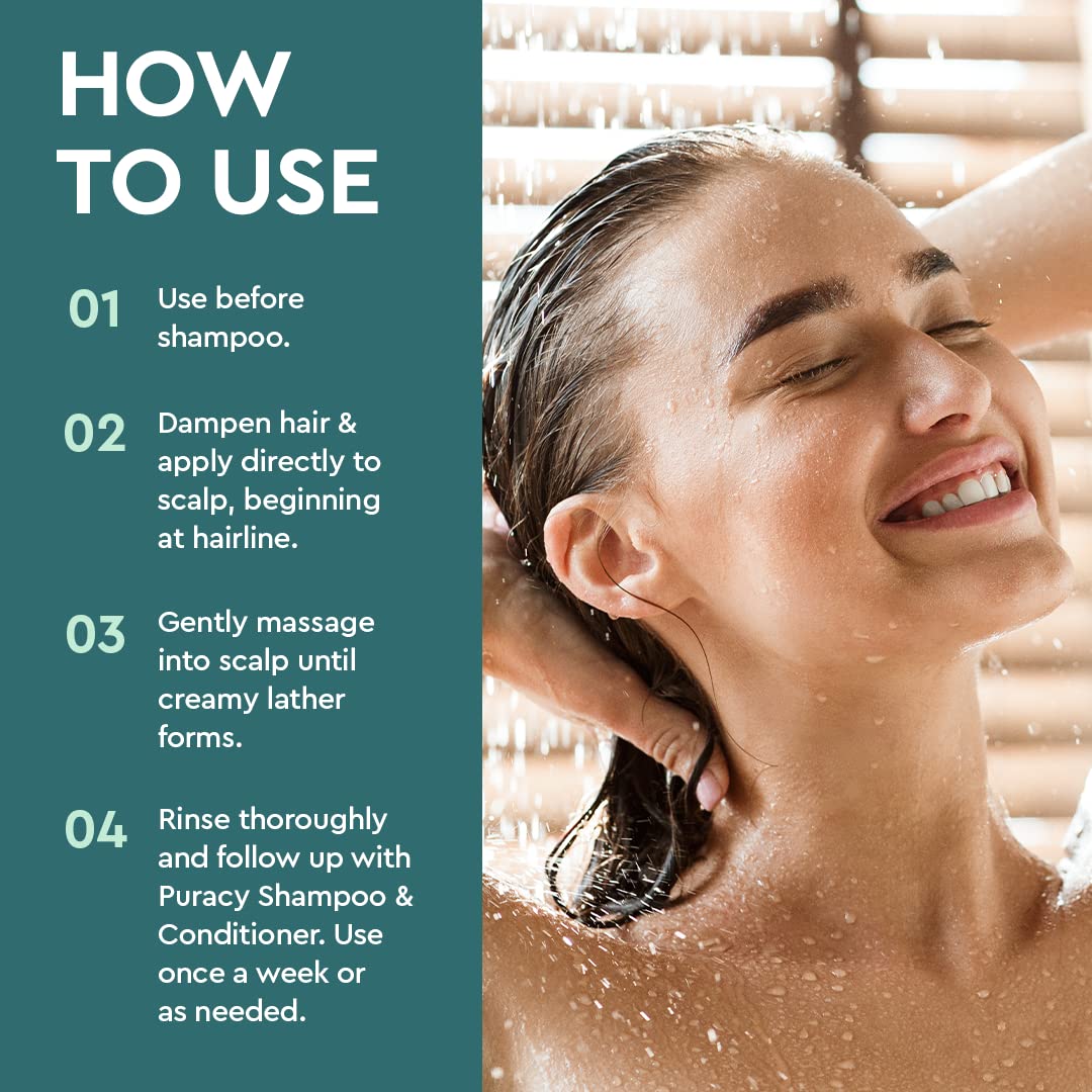Puracy Scalp Scrub Himalayan salt ingredient emphasizes exfoliation for buildup removal.