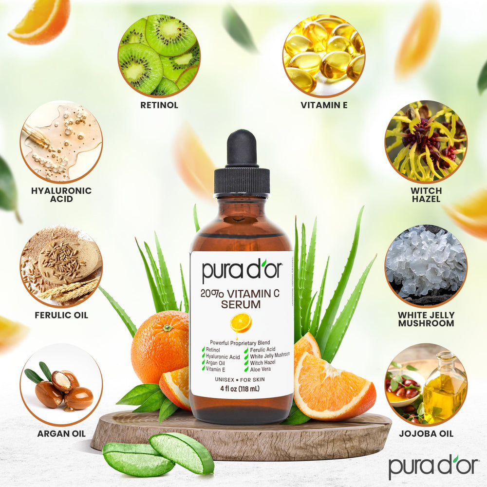 PURA D'OR 20% Vitamin C Serum dropper application ready for nightly use