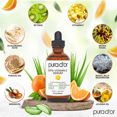 PURA D'OR 20% Vitamin C Serum dropper application ready for nightly use