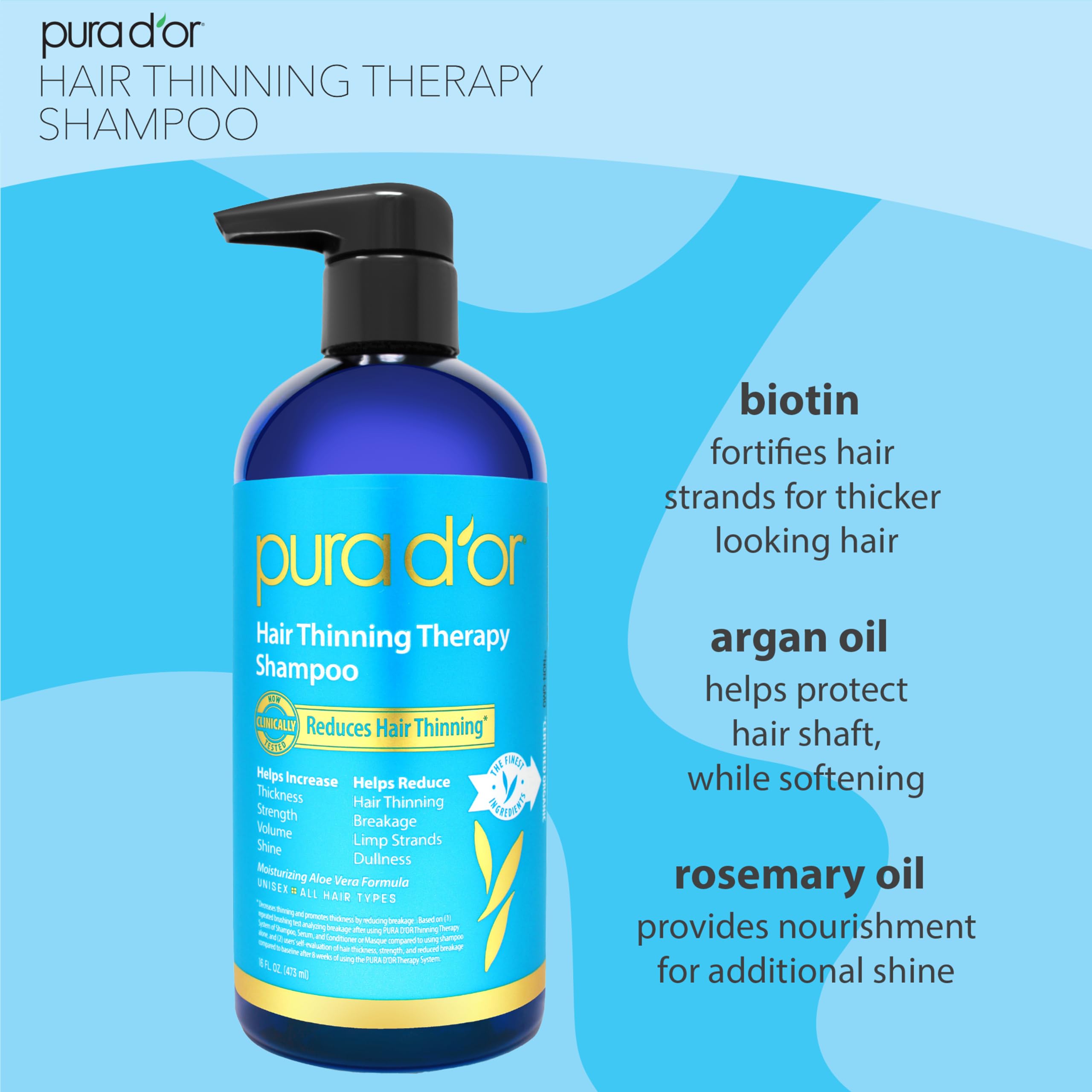 PURA D'OR Aloe vera-base shot suggests gentle cleansing for sensitive scalps.