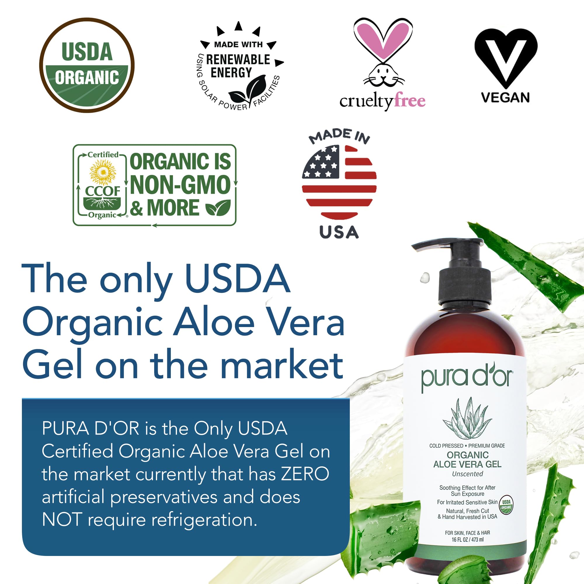 PURA D'OR Aloe Vera Gel on skin for moisturized, healthier-looking skin