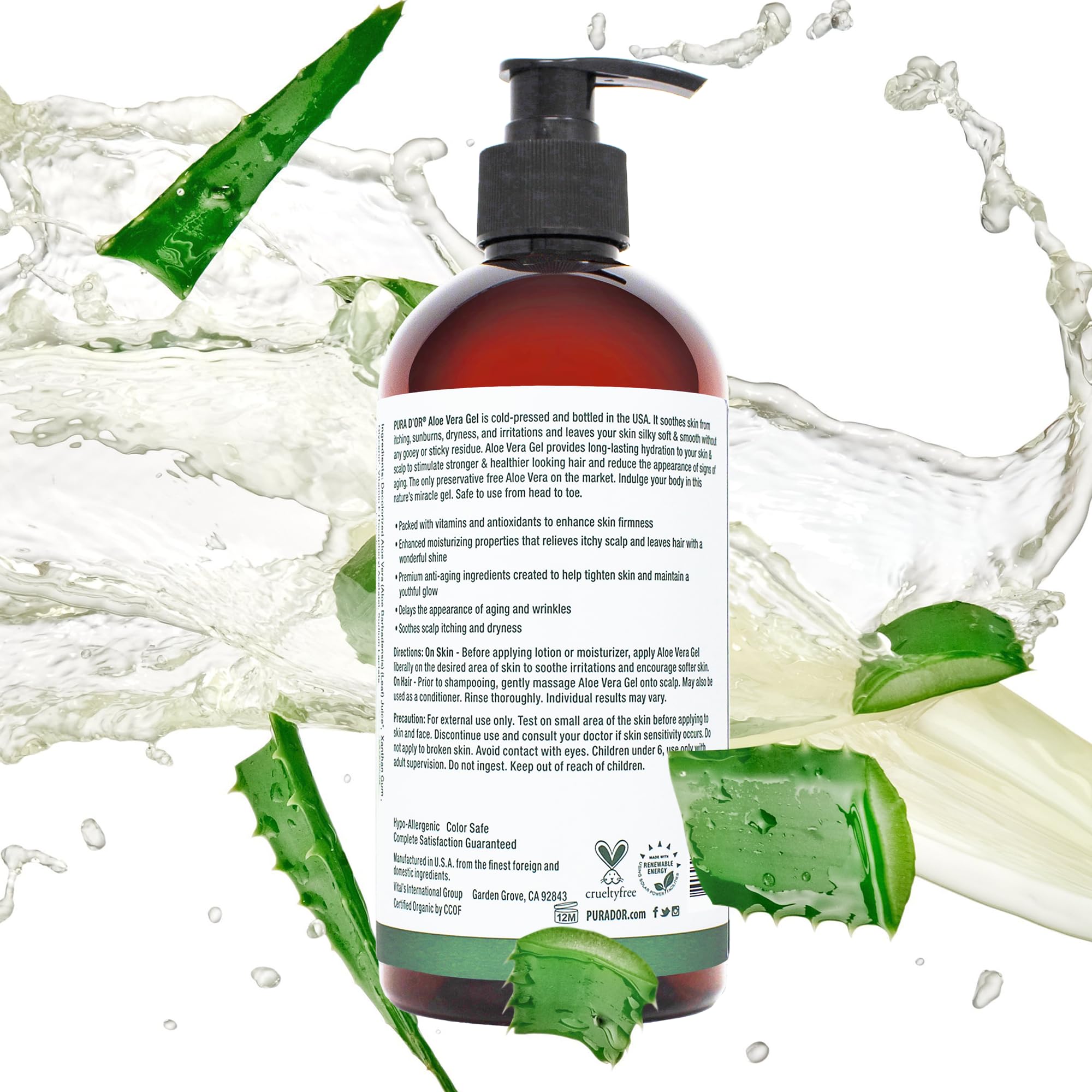 PURA D'OR Aloe Vera Gel soothing sun-exposed skin without stickiness