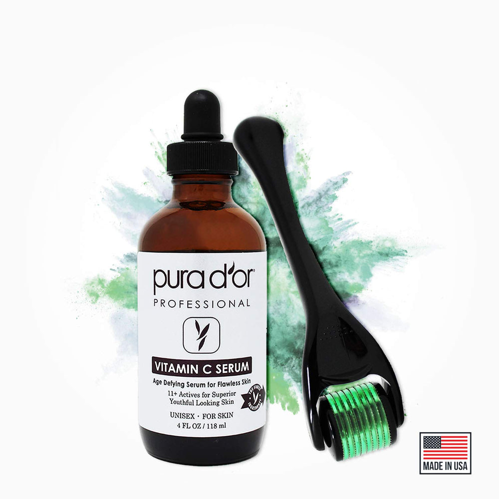 PURA D'OR face and eyes care set on vanity for daily routine