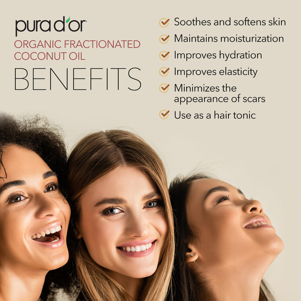 PURA D'OR coconut oil texture close-up showing silky, non-greasy finish
