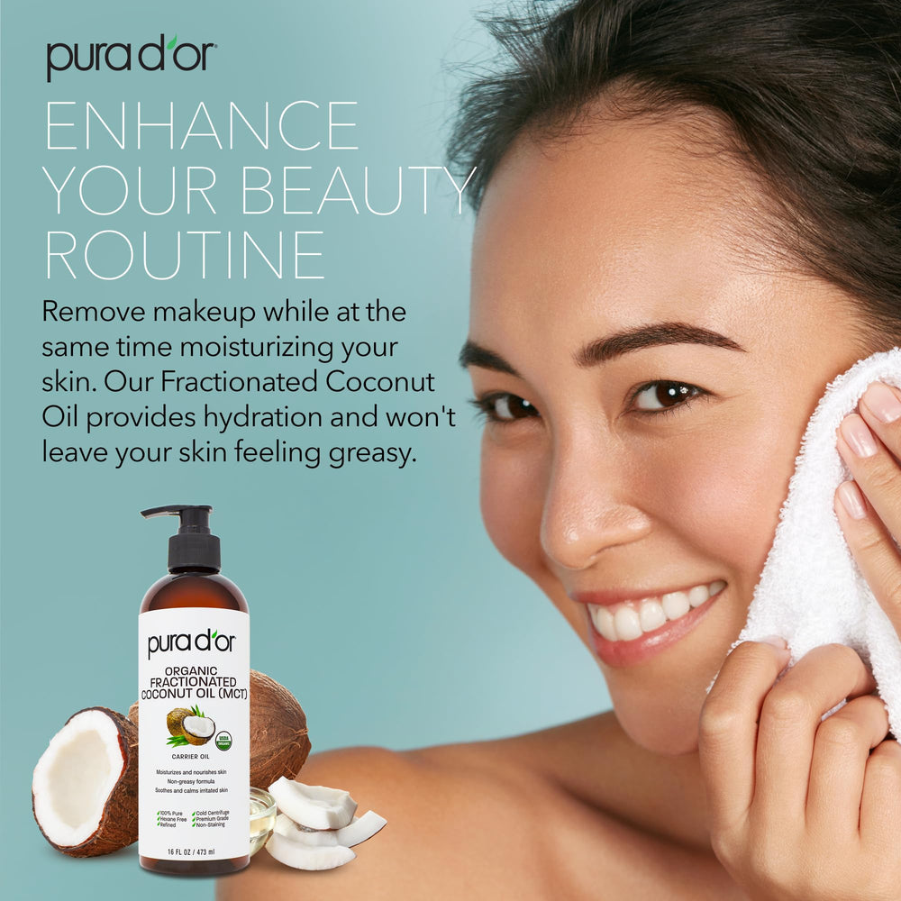 PURA D'OR hair care use demonstrating frizz control and shine with hydration