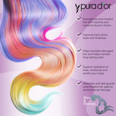 PURA D'OR keratin and bamboo-fiber ingredients highlighted on bottle for strengthened hair