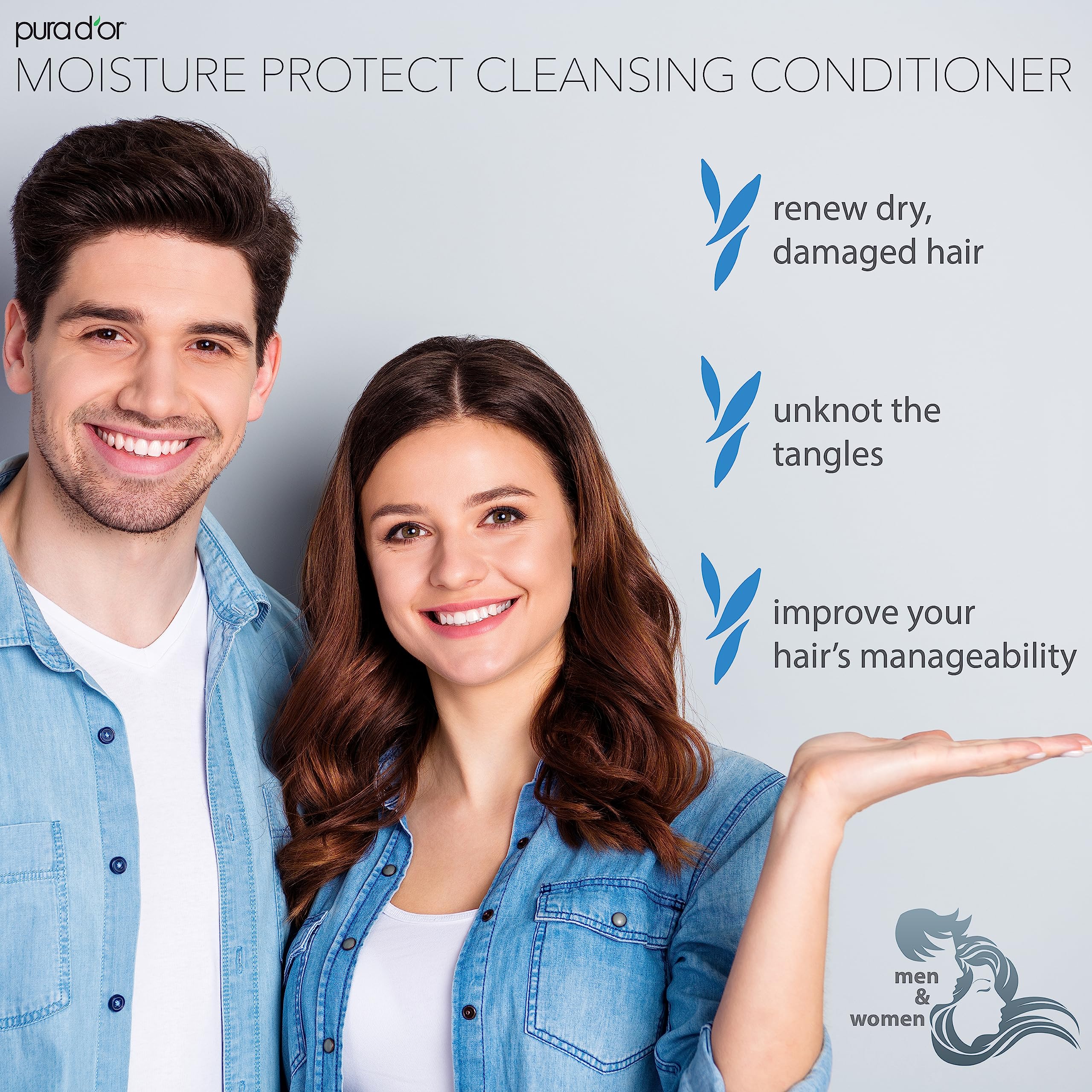 PURA D'OR Moisture Protect detangling action shown on tangled hair.