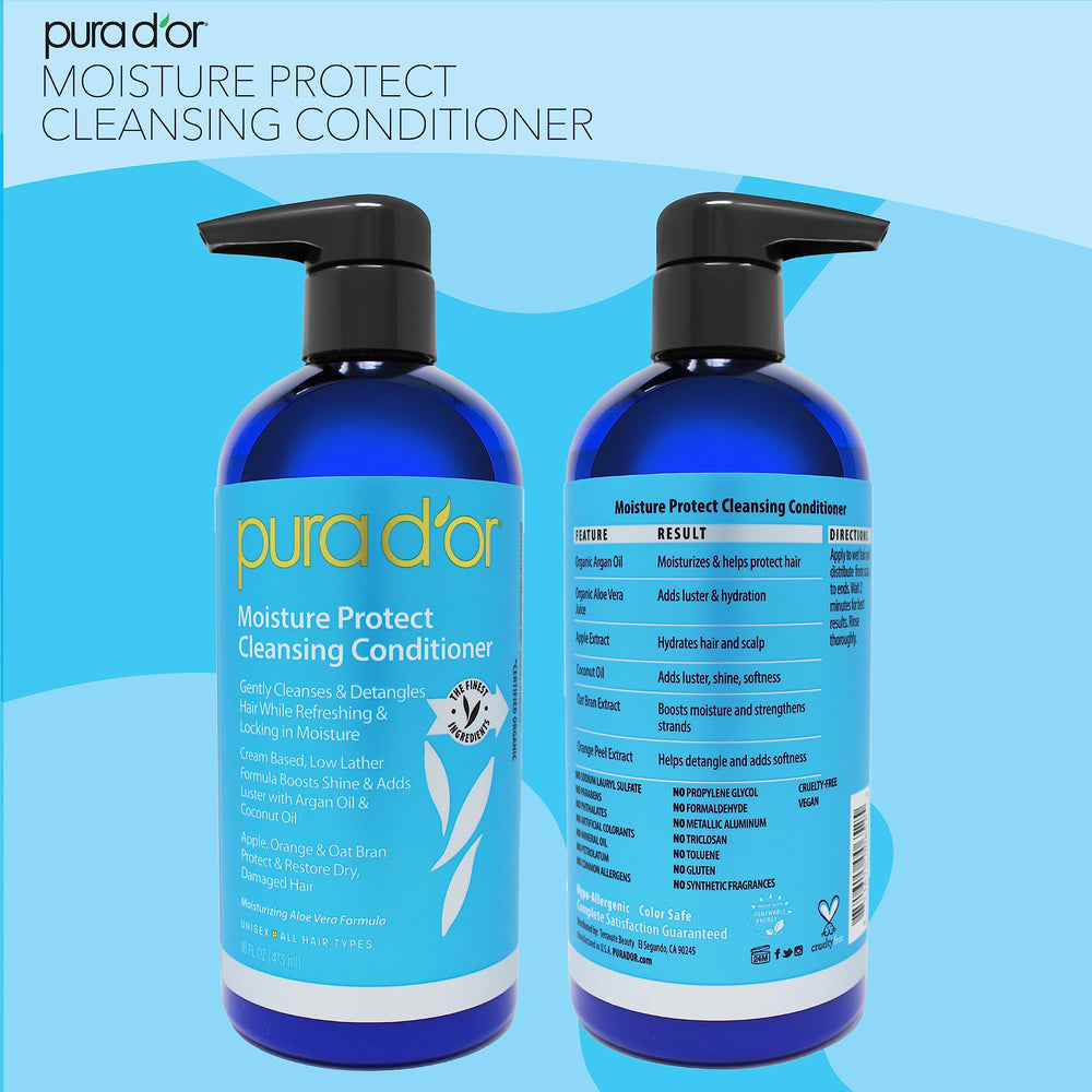 PURA D'OR Moisture Protect packaging label emphasizes sulfate- and parabens-free formula.
