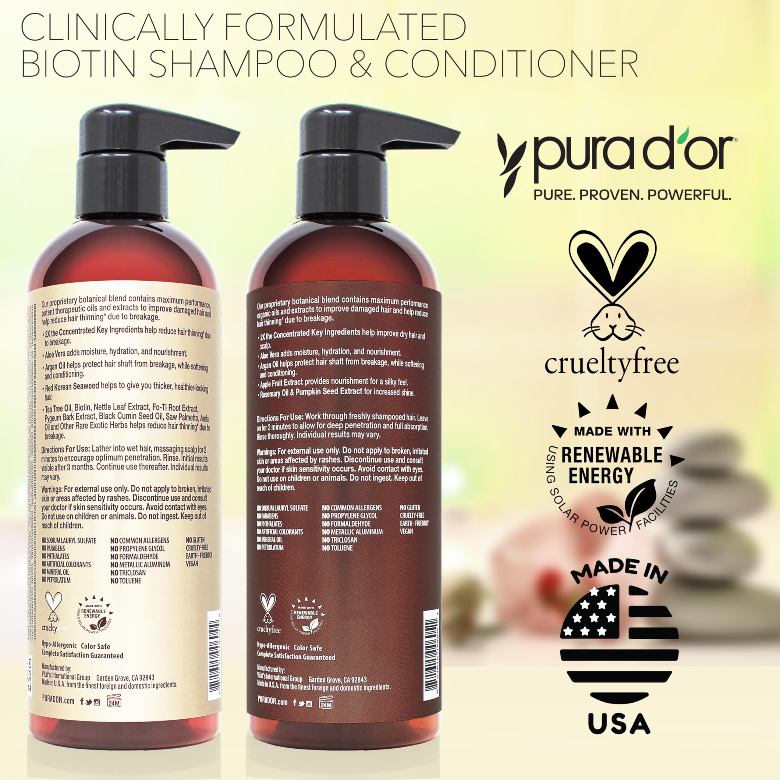 PURA D'OR vegan and cruelty-free packaging shown on shelf.