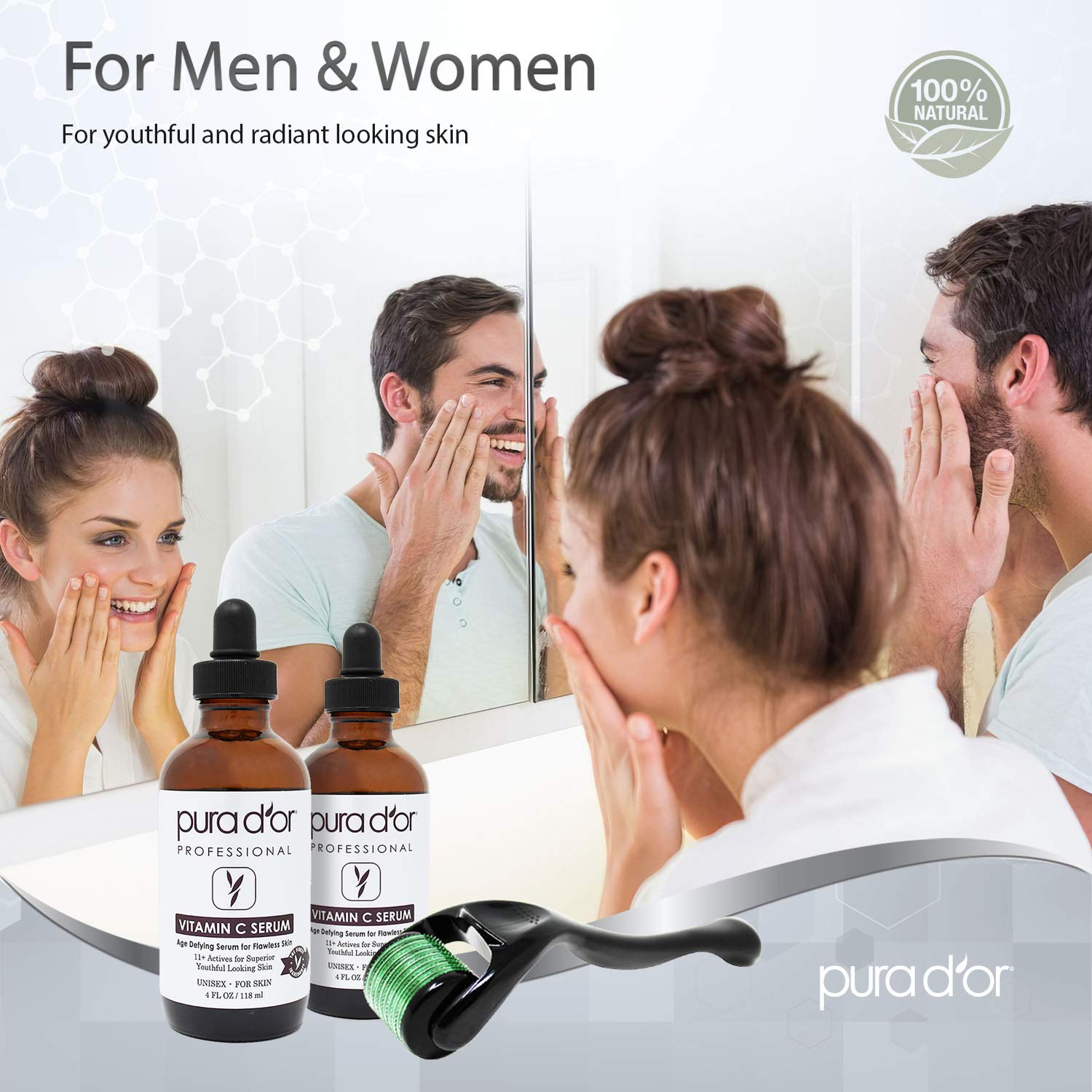 PURA D'OR vitamin C serum being applied to the face for a smooth look