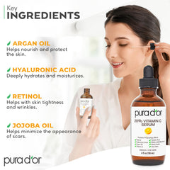 PURA D'OR Vitamin C Serum ferulic acid glow closeup hints antioxidant protection