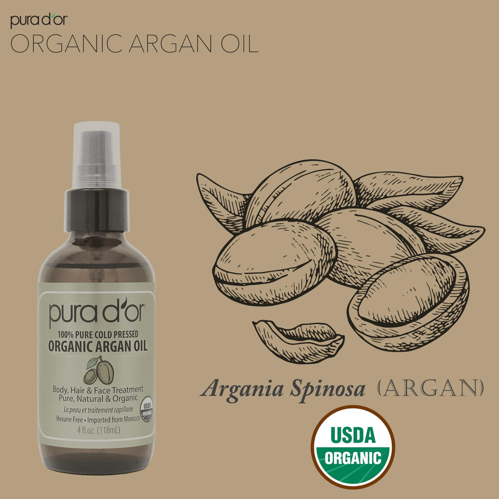 PURA D'OR Argan Oil beauty routine close-up for skin hydration and glow.