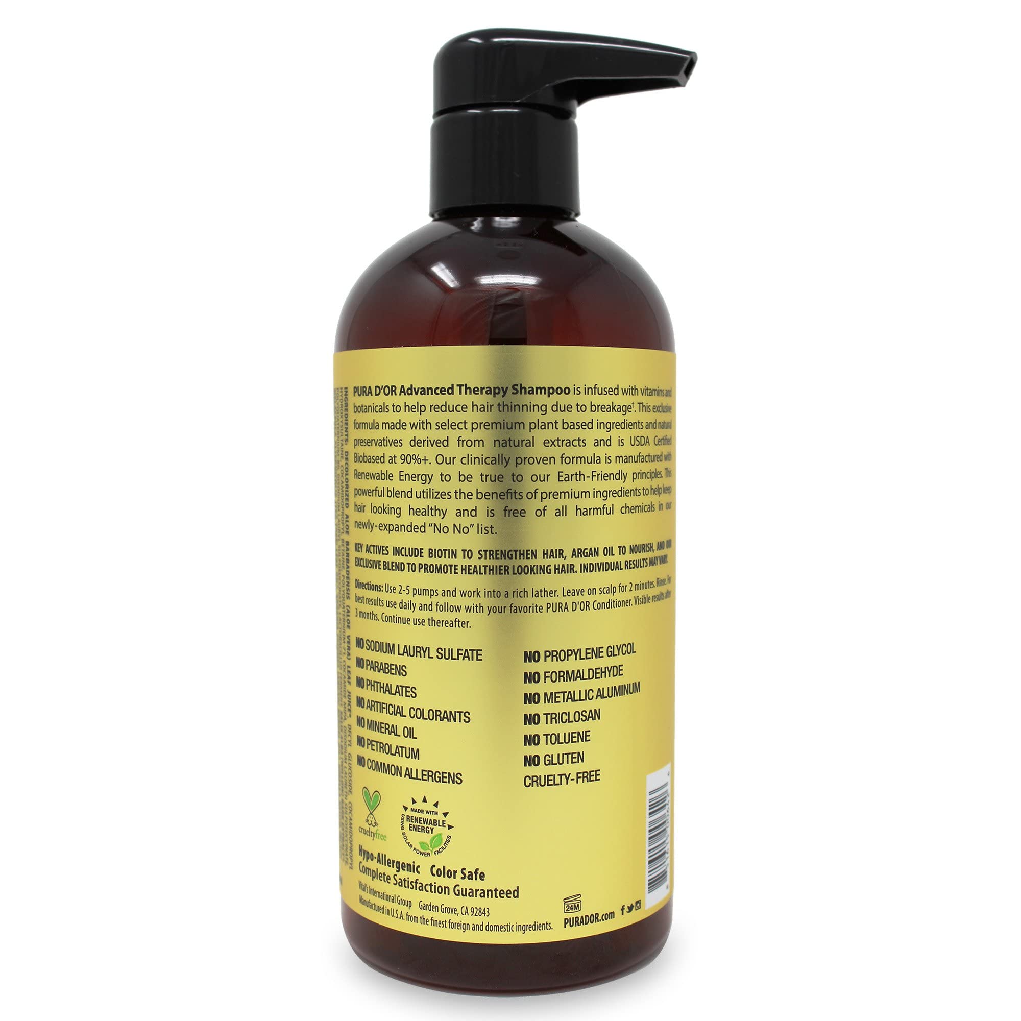 PURA D'OR Advanced Therapy Shampoo lather close-up highlights cleansing richness for scalp refresh.