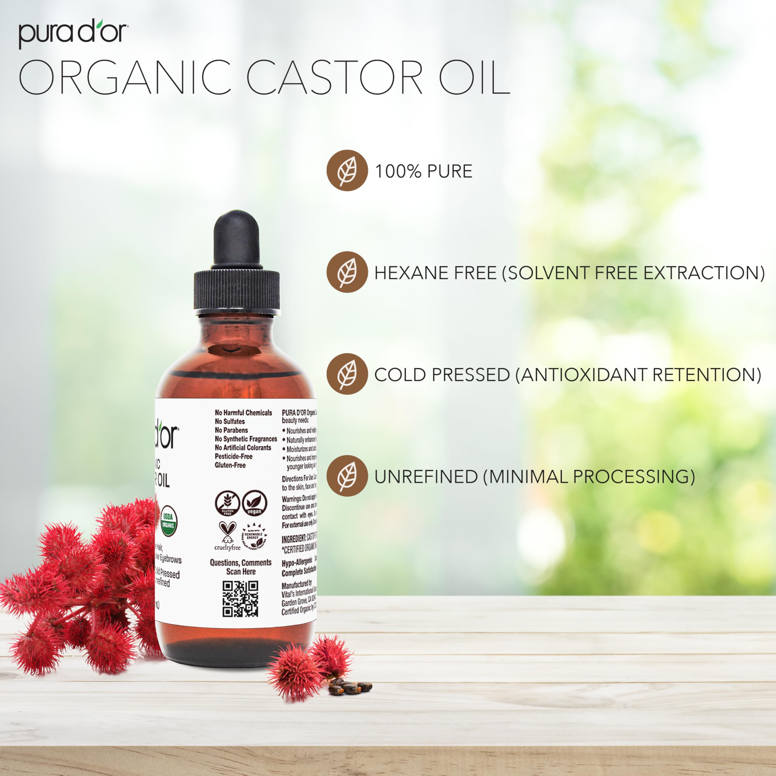 PURA D'OR Castor Oil for nails and cuticles, softening and strengthening