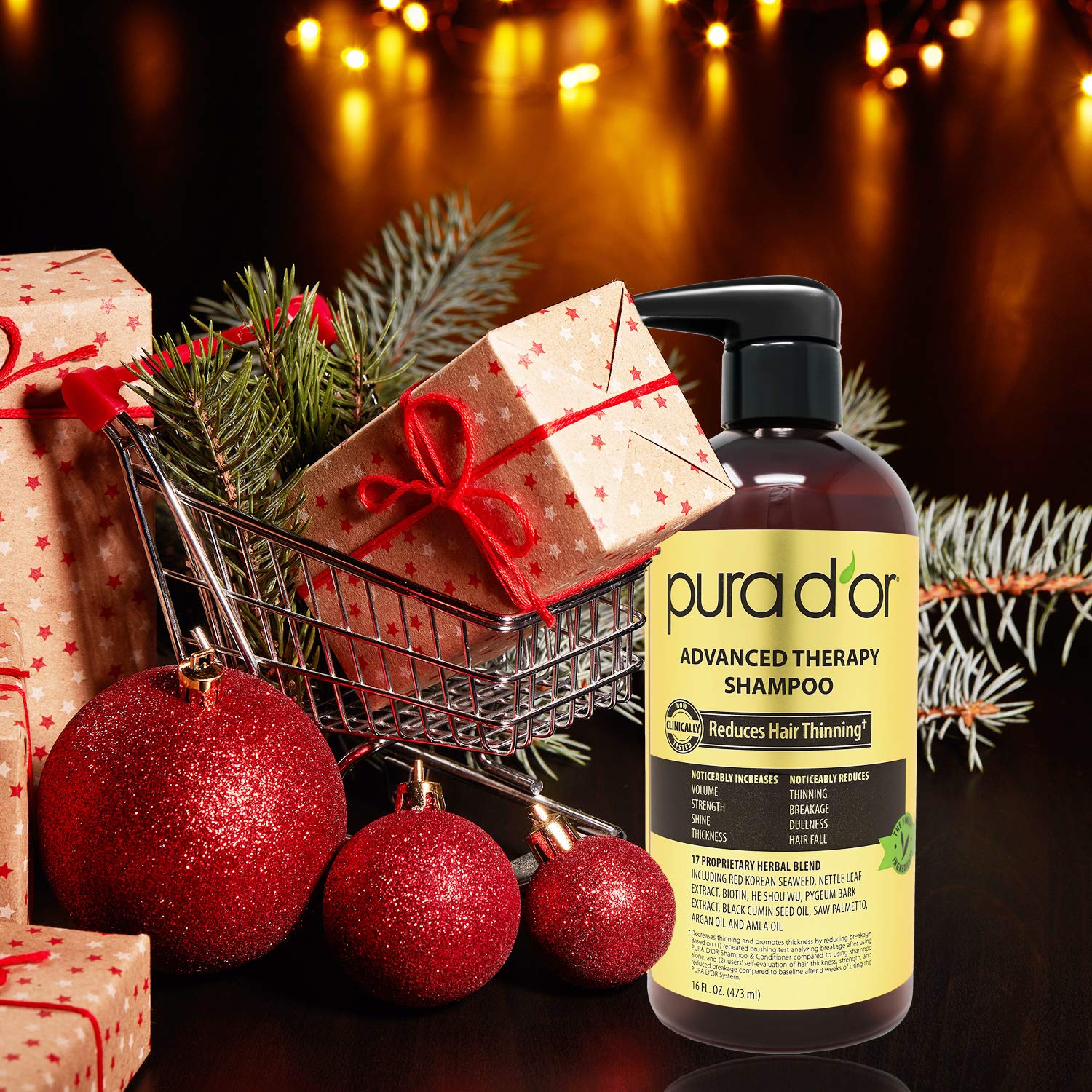 PURA D'OR red Korean seaweed extract visuals suggest thicker, resilient strands.