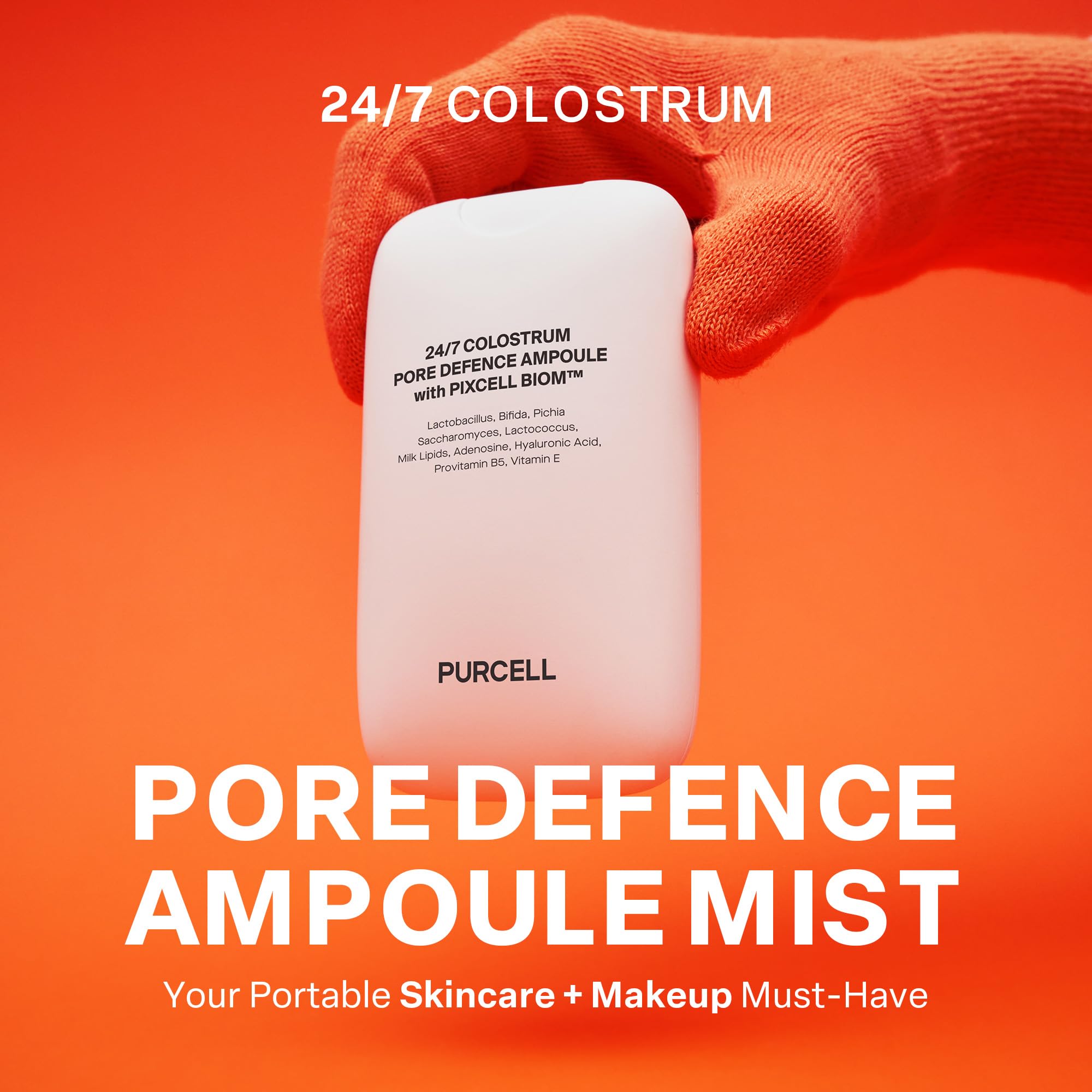PURCELL mist spray demonstrates quick refreshing application for on-the-go beauty touch-ups