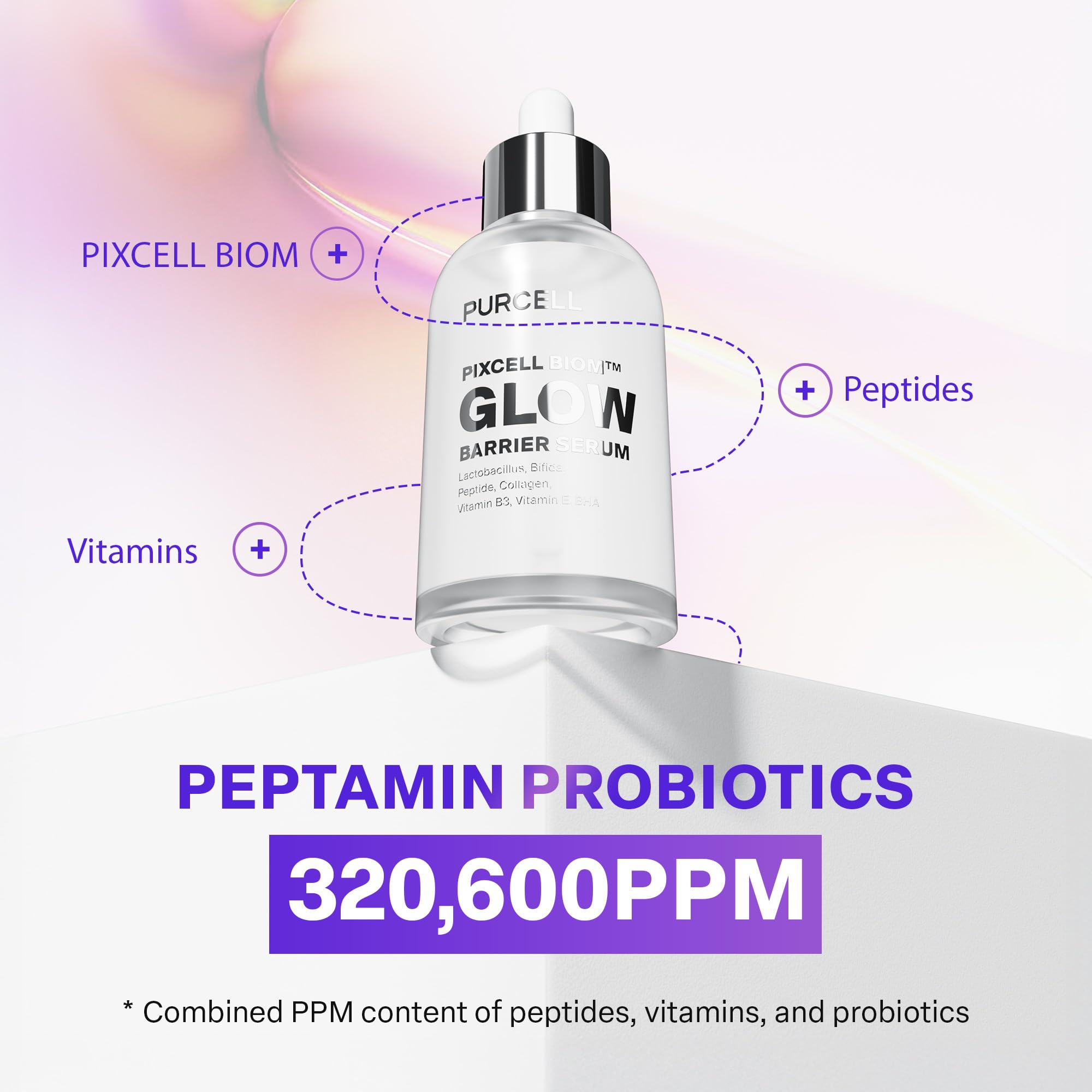 PURCELL Pixcell Biom Glow Barrier Serum drop on hand demonstrates hydration.