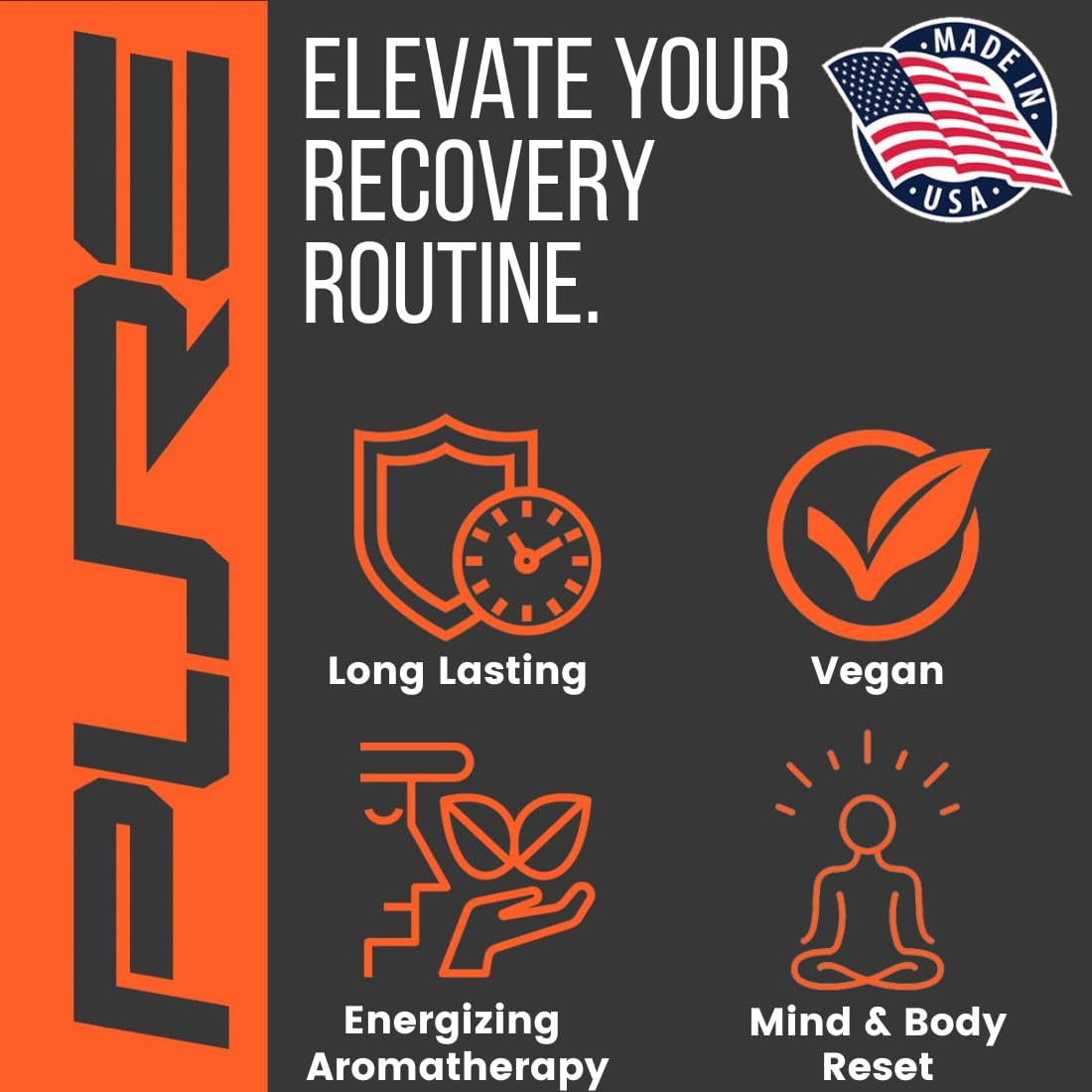 Pure Athlete energizing shower steamer USA-made label on package signaling trusted craftsmanship.
