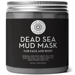 Pure Body Naturals Dead Sea Mud Mask jar closeup highlighting mineral-rich texture for clear skin.