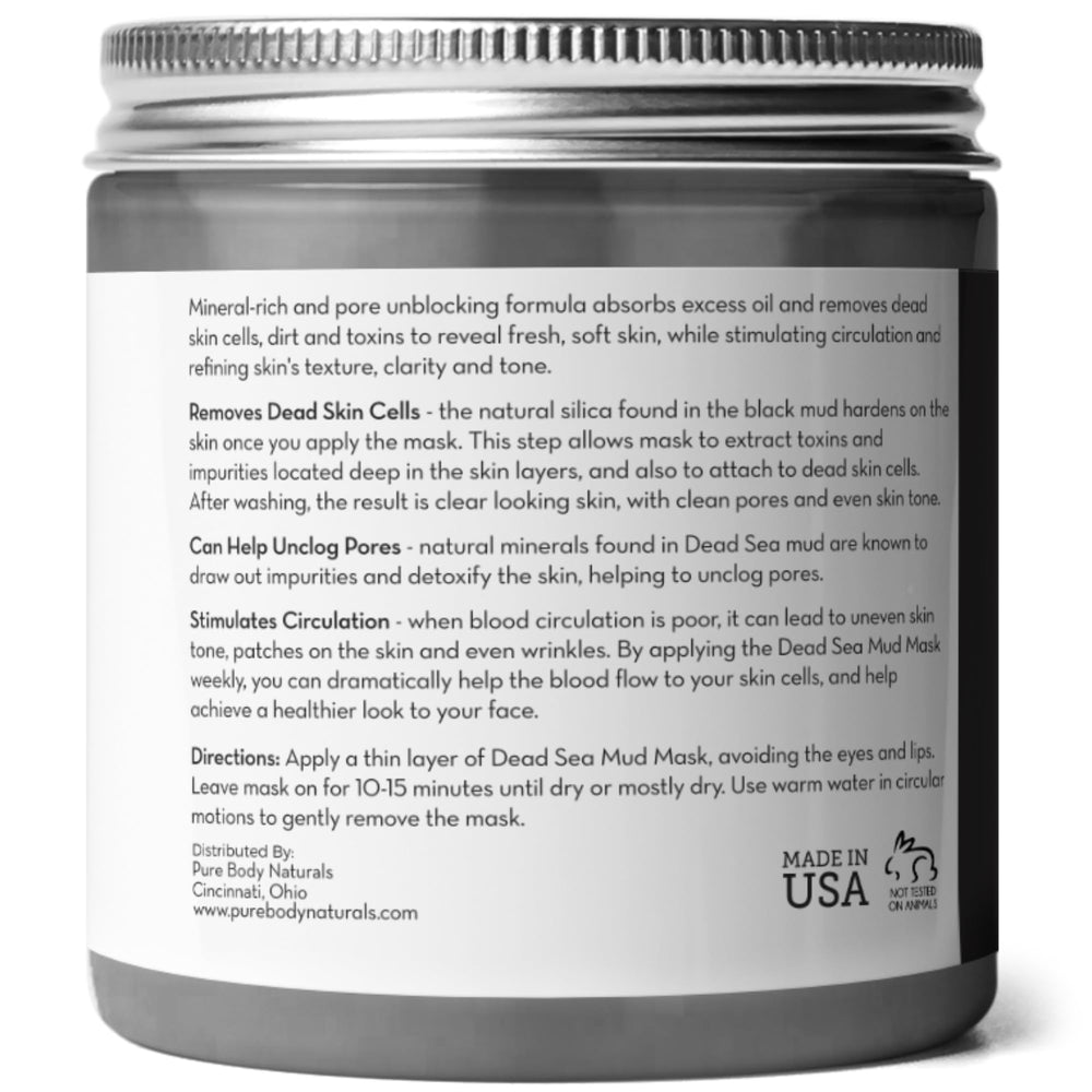 Pure Body Naturals Dead Sea Mud Mask spa-scene for weekly self-care ritual.