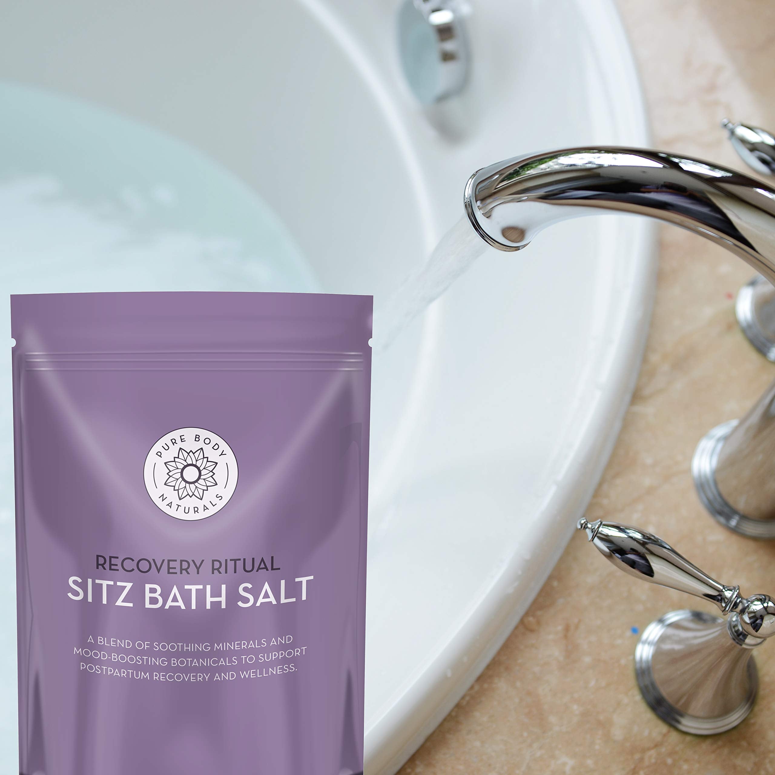 Pure Body Naturals Sitz Bath Salt botanicals and aromatics suggest relaxation and mood balance.