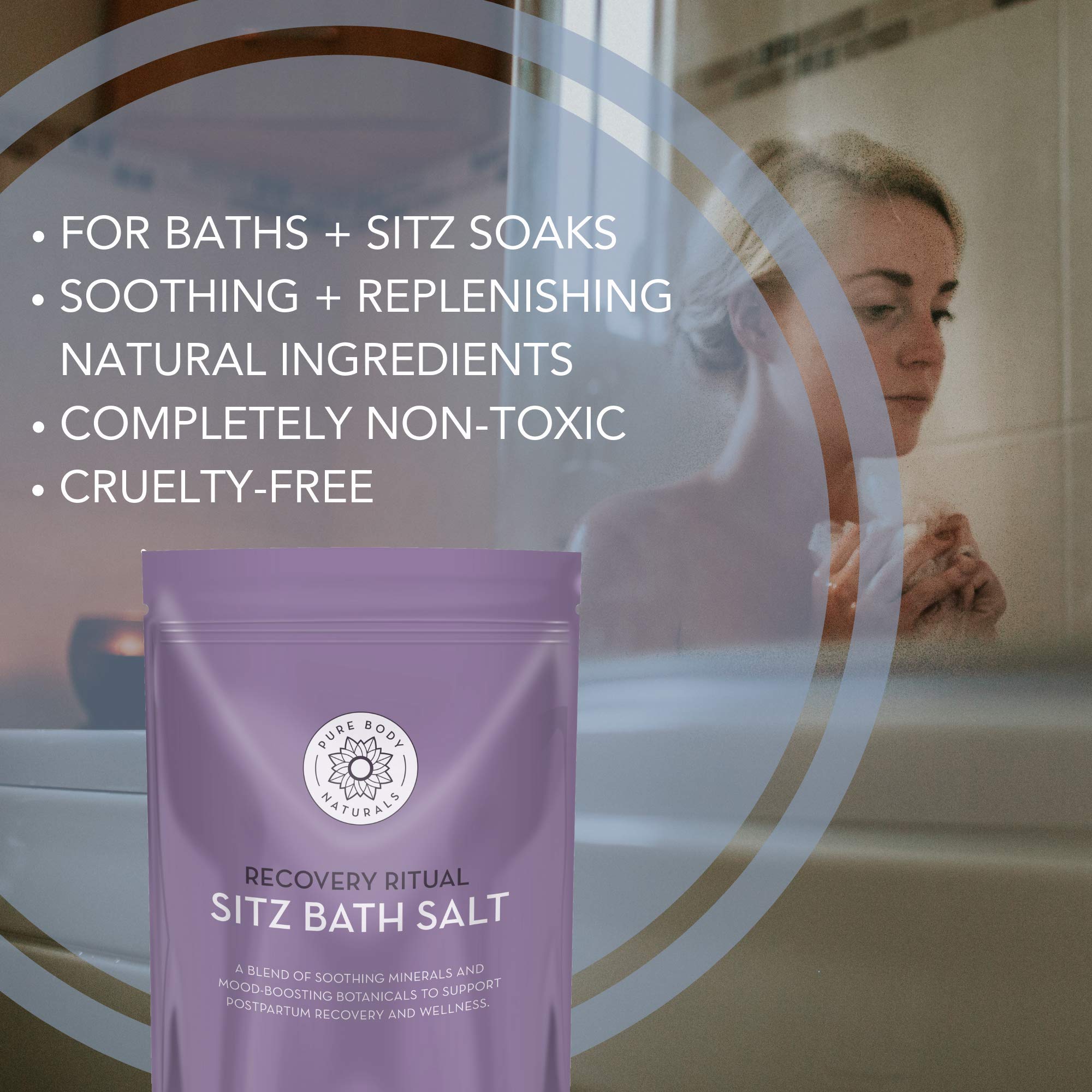 Pure Body Naturals Sitz Bath Salt ingredients feature soothing herbs and essential oils.