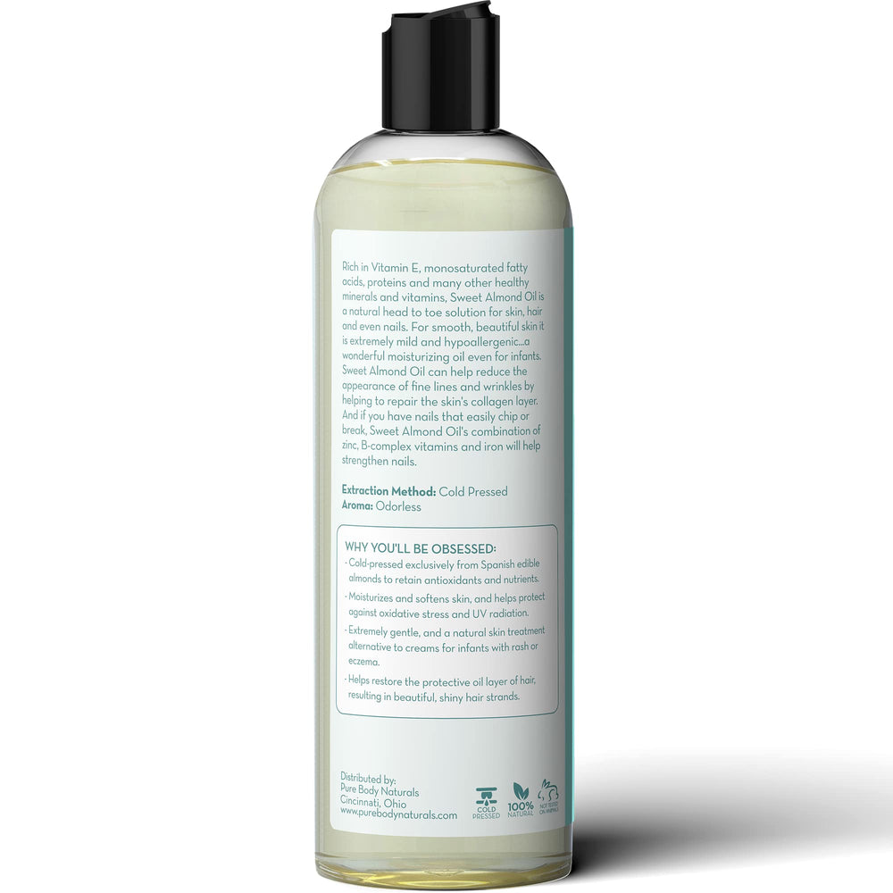 Pure Body Naturals Sweet Almond Oil used as a relaxing massage oil.