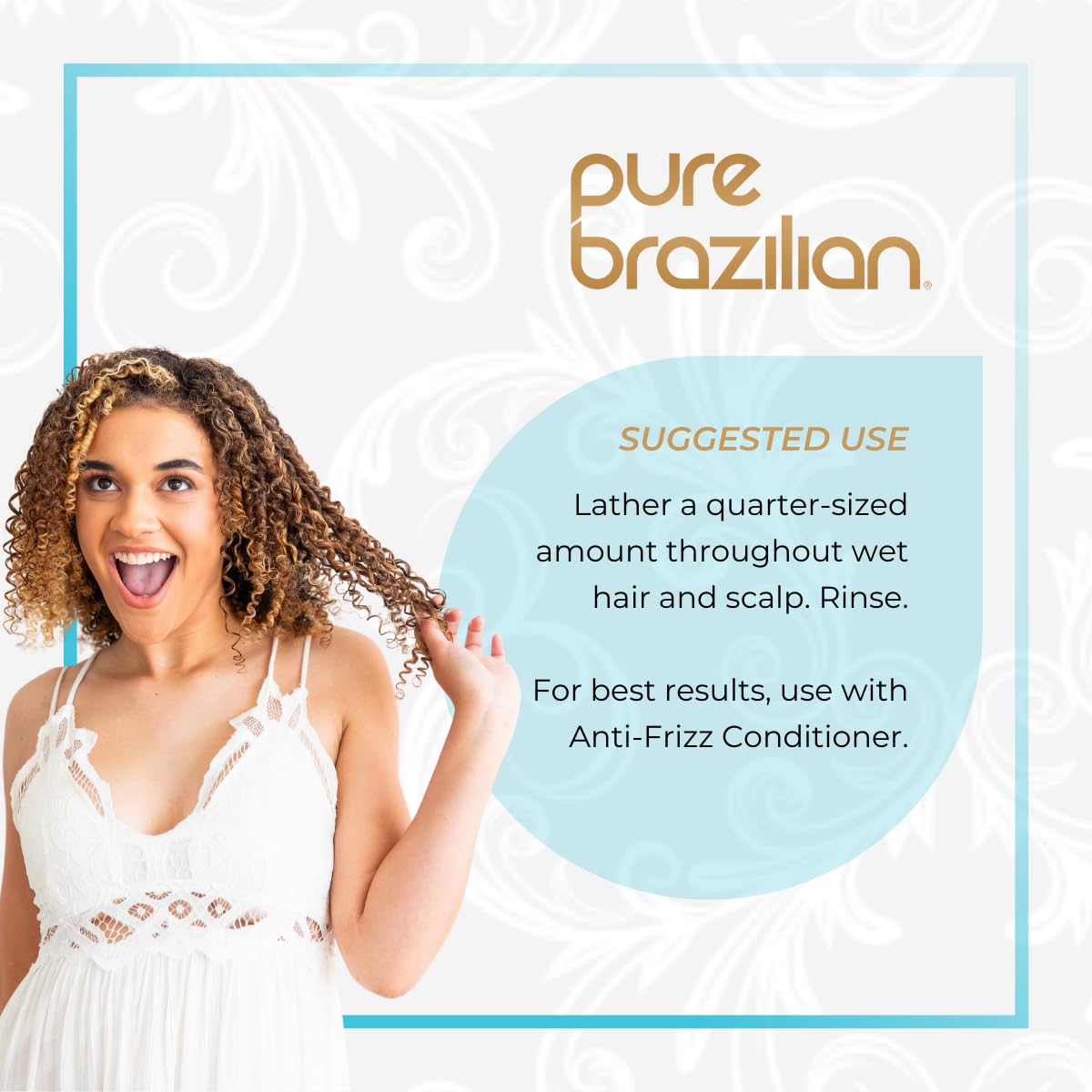 Pure Brazilian Anti-Frizz Daily Shampoo with argan oil adds natural shine.