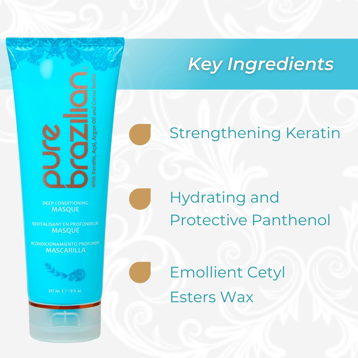 Pure Brazilian Deep Conditioning Masque applied to hair strands delivering radiant shine