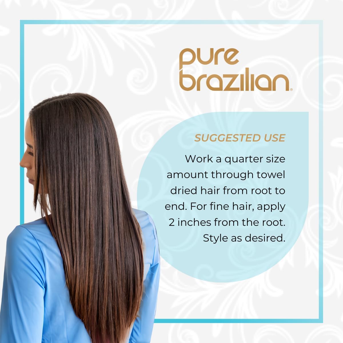Pure Brazilian serum on hair showing added shine and smoother texture.