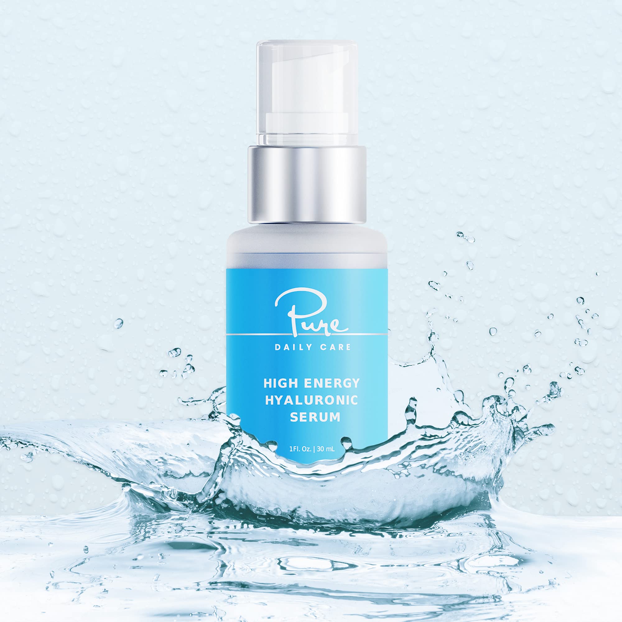 Pure Daily Care High Energy Hyaluronic Serum dropper ready for precise application