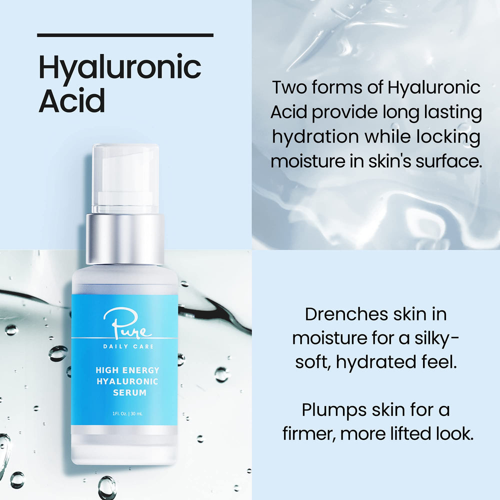 Pure Daily Care Hyaluronic Serum applied to the face during routine