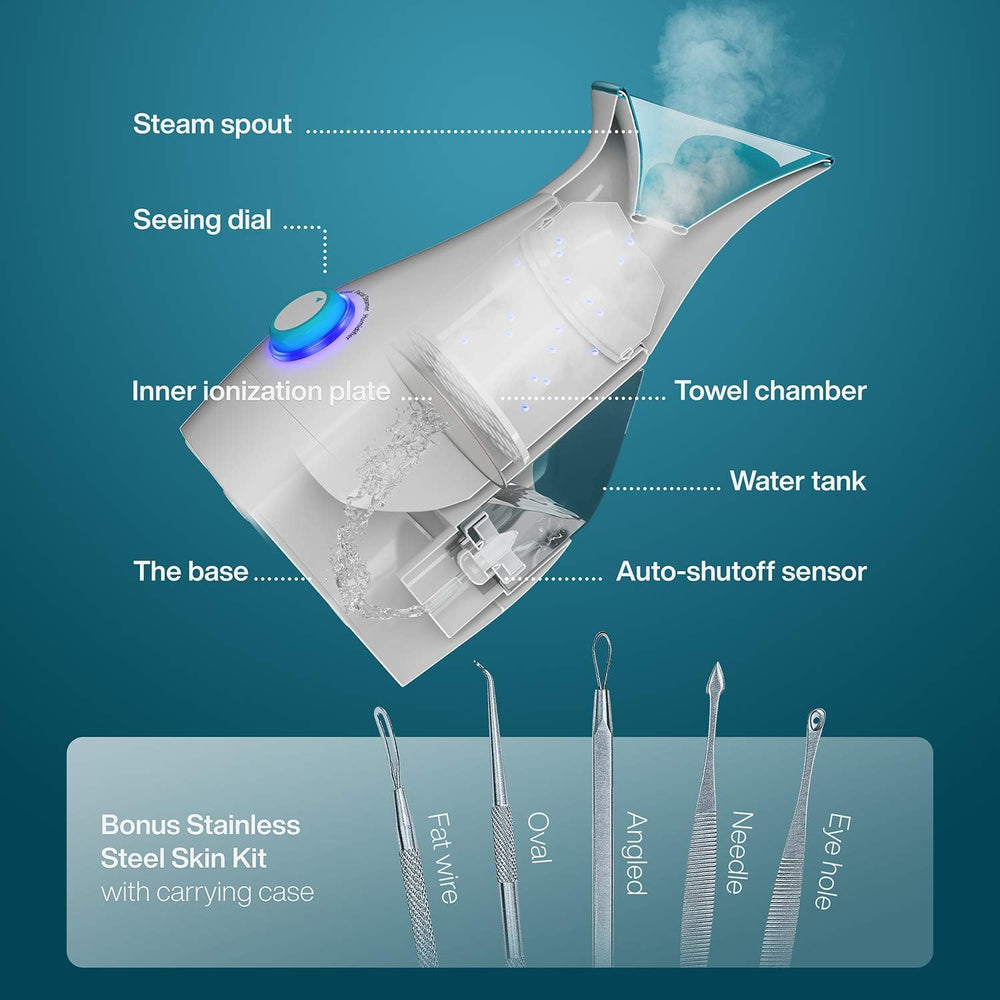 Pure Daily Care Nanosteamer humidifies room for spa-like ambiance.