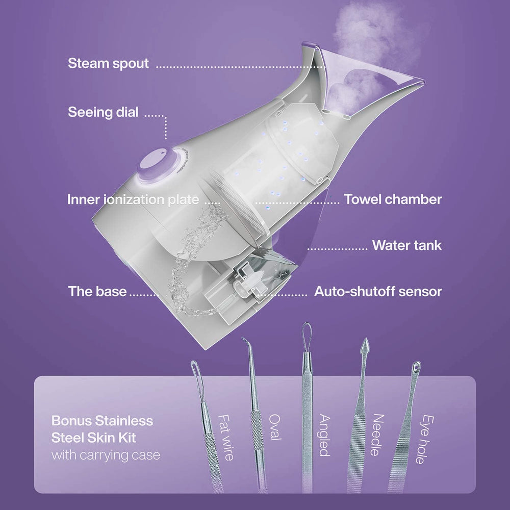 Pure Daily Care NanoSteamer Lilac side view showing compact design and versatility.