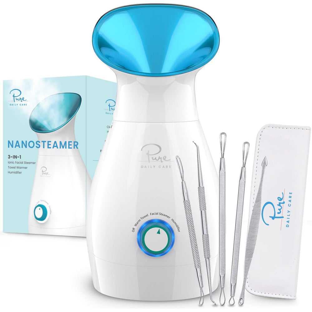 Pure Daily Care Nanosteamer emits nano-ionic steam for deeper cleansing.