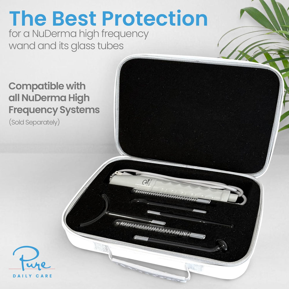 Pure Daily Care NuDerma case interior shows six wand slots for tidy storage.