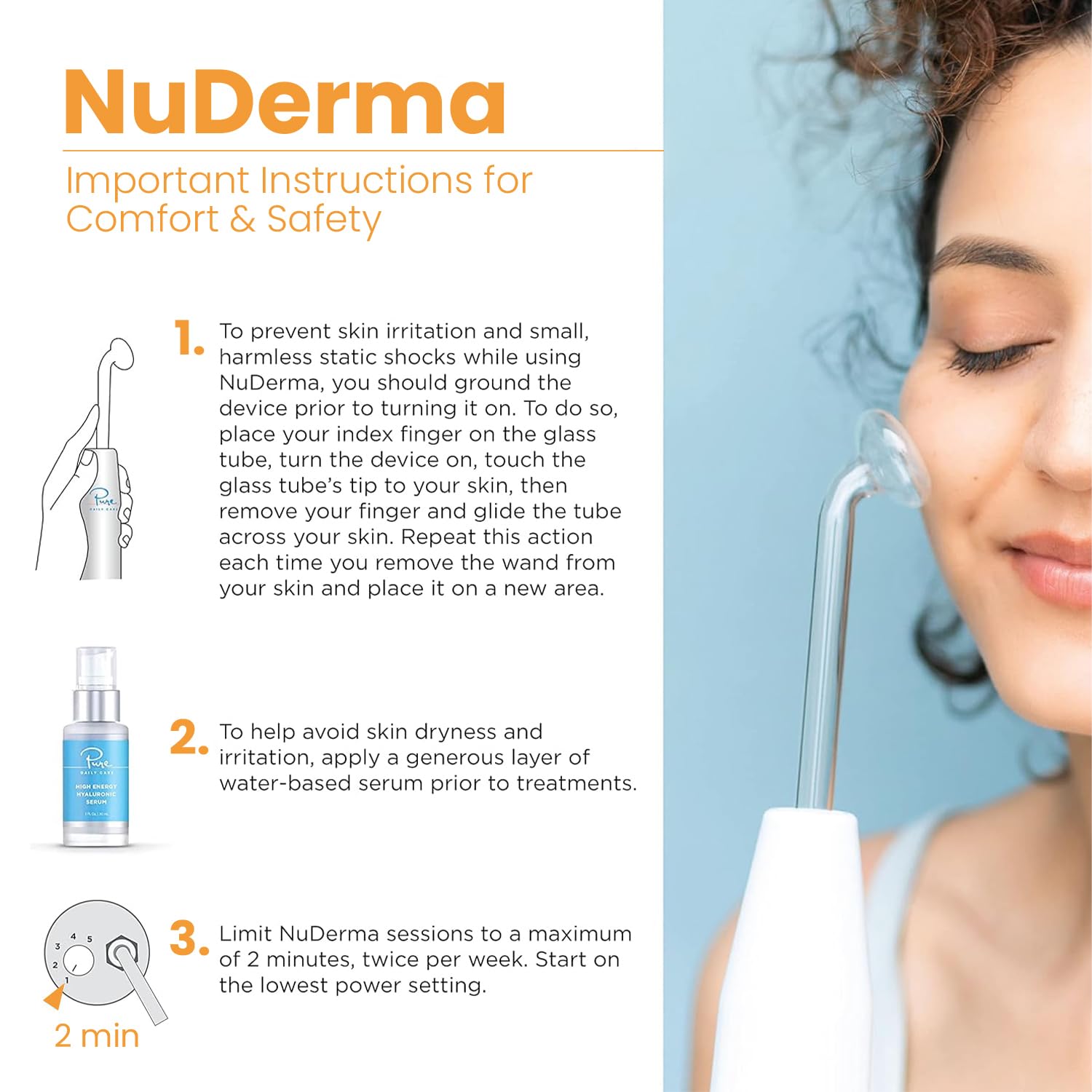Pure Daily Care NuDerma comb wand used for scalp vitality