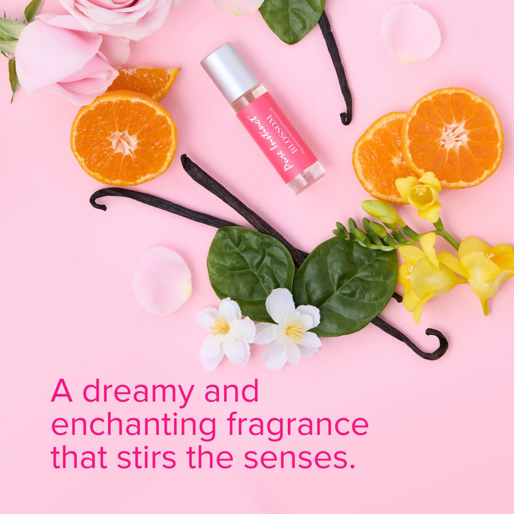 Pure Instinct BLOSSOM application options image shows roll-on, spray, and dropper versatility.