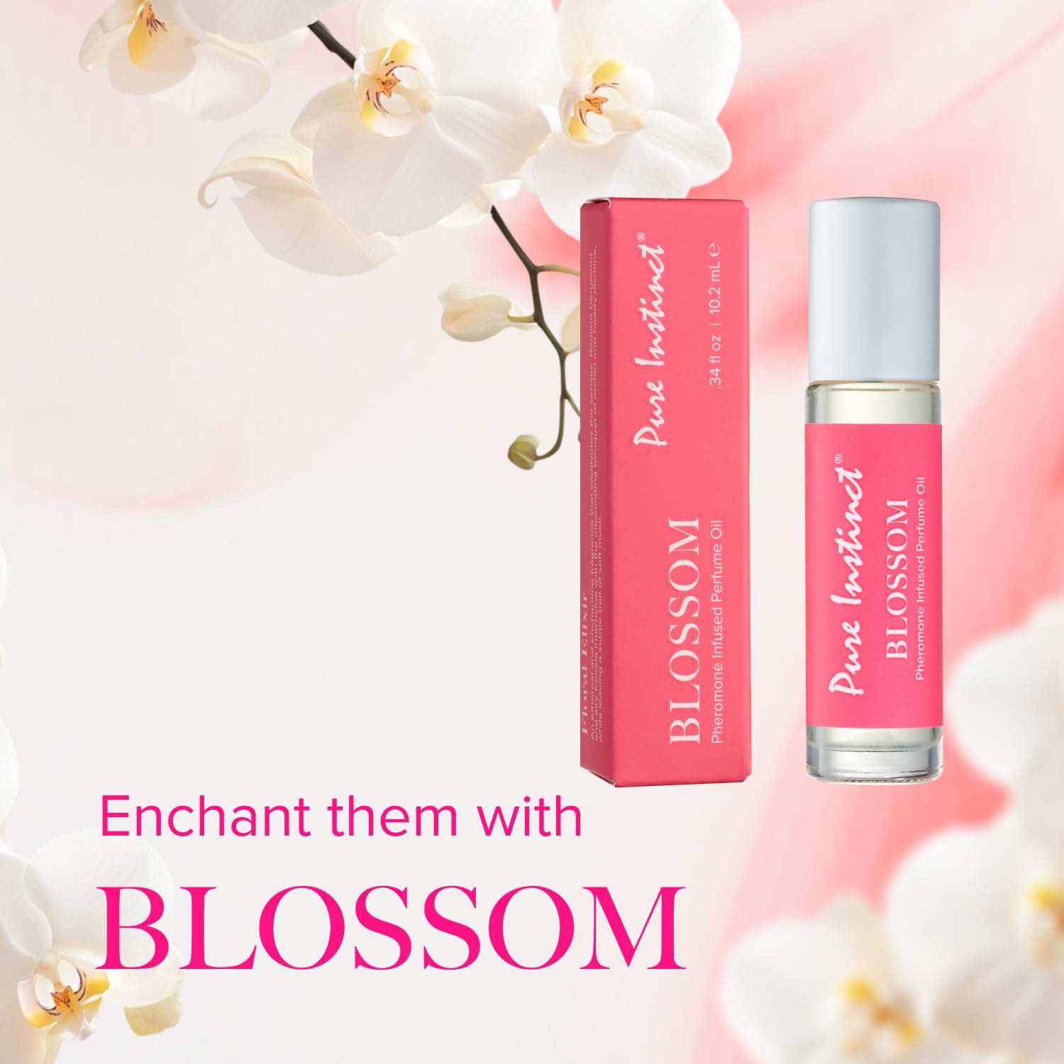 Pure Instinct BLOSSOM floral elixir bottle highlights floral notes.