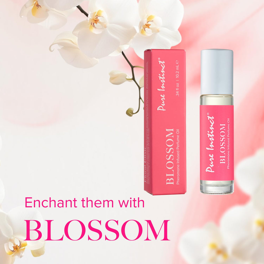 Pure Instinct BLOSSOM floral elixir bottle highlights floral notes.